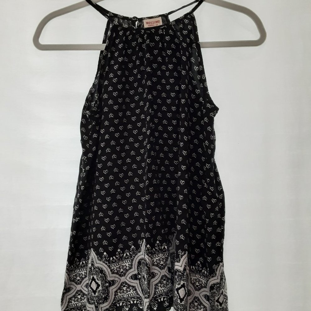 Mossimo Black & White Patterned Spaghetti-Strap Blouse (S)